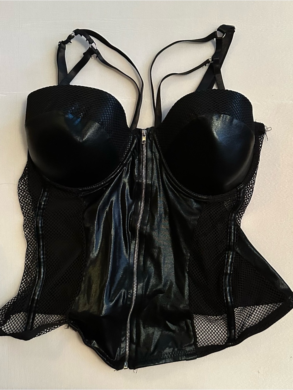 Black Faux Leather & Mesh Bustier Corset Top